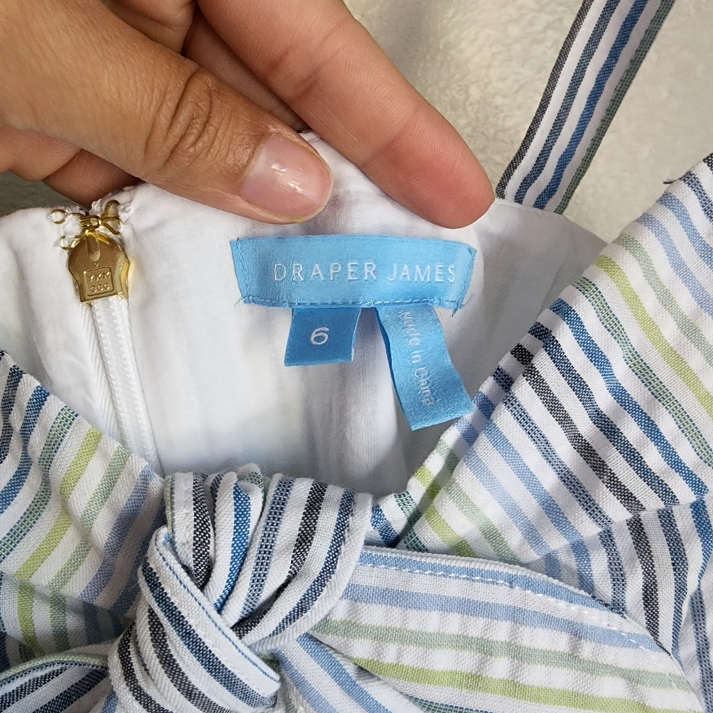 Draper James Seersucker A-Line Bowfront Striped Mini Dress Size 6 EUC - Picture 5 of 7